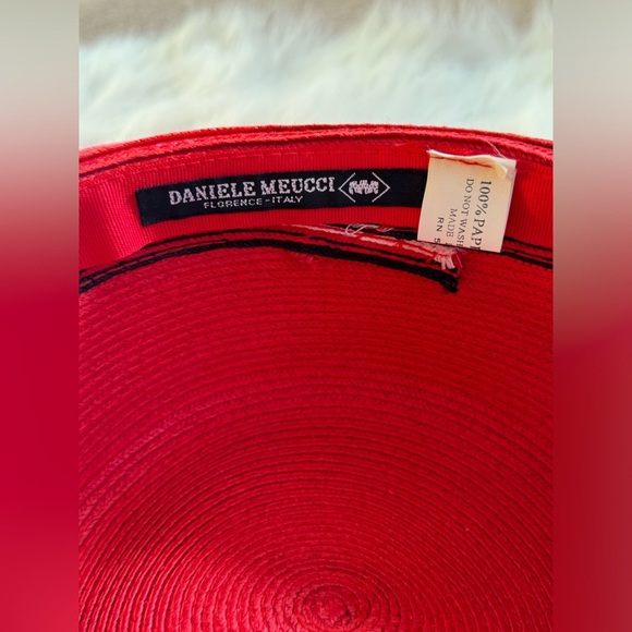 Vintage Daniele Meucci Red Stripes 100% paper straw hat Made in Italy Wide Brim - Picture 4 of 5